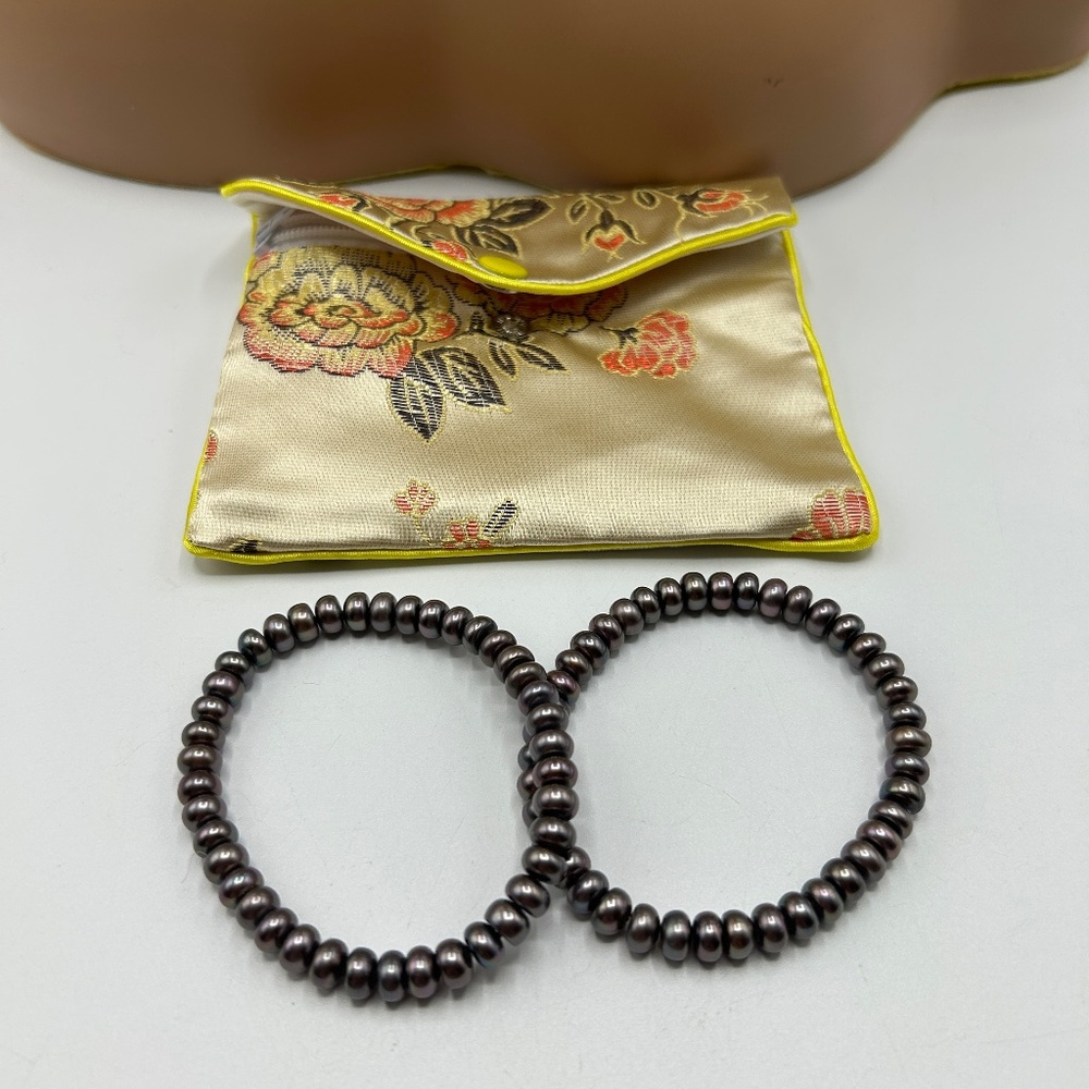 Honora Dark Grey Freshwater Pearl Stretch Bracelet Set